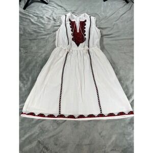 Madewell Embroidered Red White Dress Sz 0 Sleeveless Lined Pockets 100% Cotton